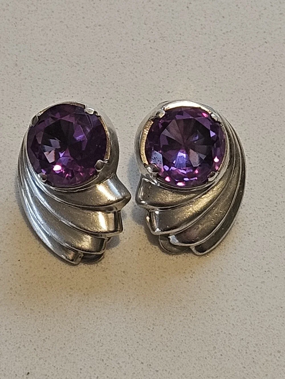 Vintage Taxco 10ctw Color Change Sapphire 950 Sterling Silver Earrings